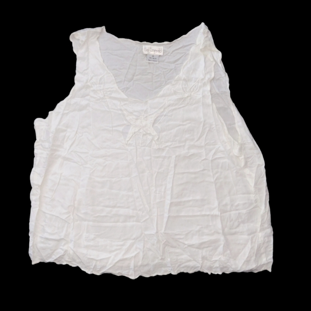 Bali Emerald White Butterfly Top Size 2X